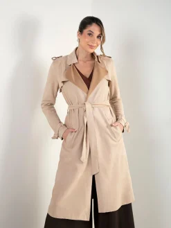 Trench coat efeito camurça com cinto