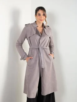 Trench coat efeito camurça com cinto