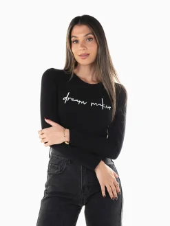 T-shirt manga comprida com mensagem