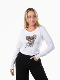 T-shirt manga comprida com coração