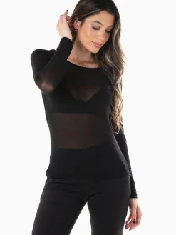 T-shirt manga comprida em tule