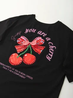 T-shirt manga curta com cerejas