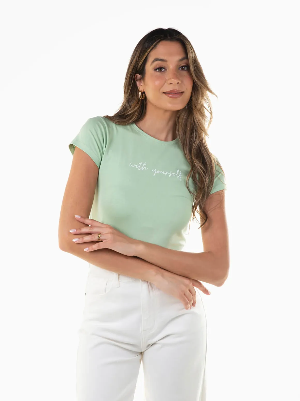 T-shirt manga curta com mensagem