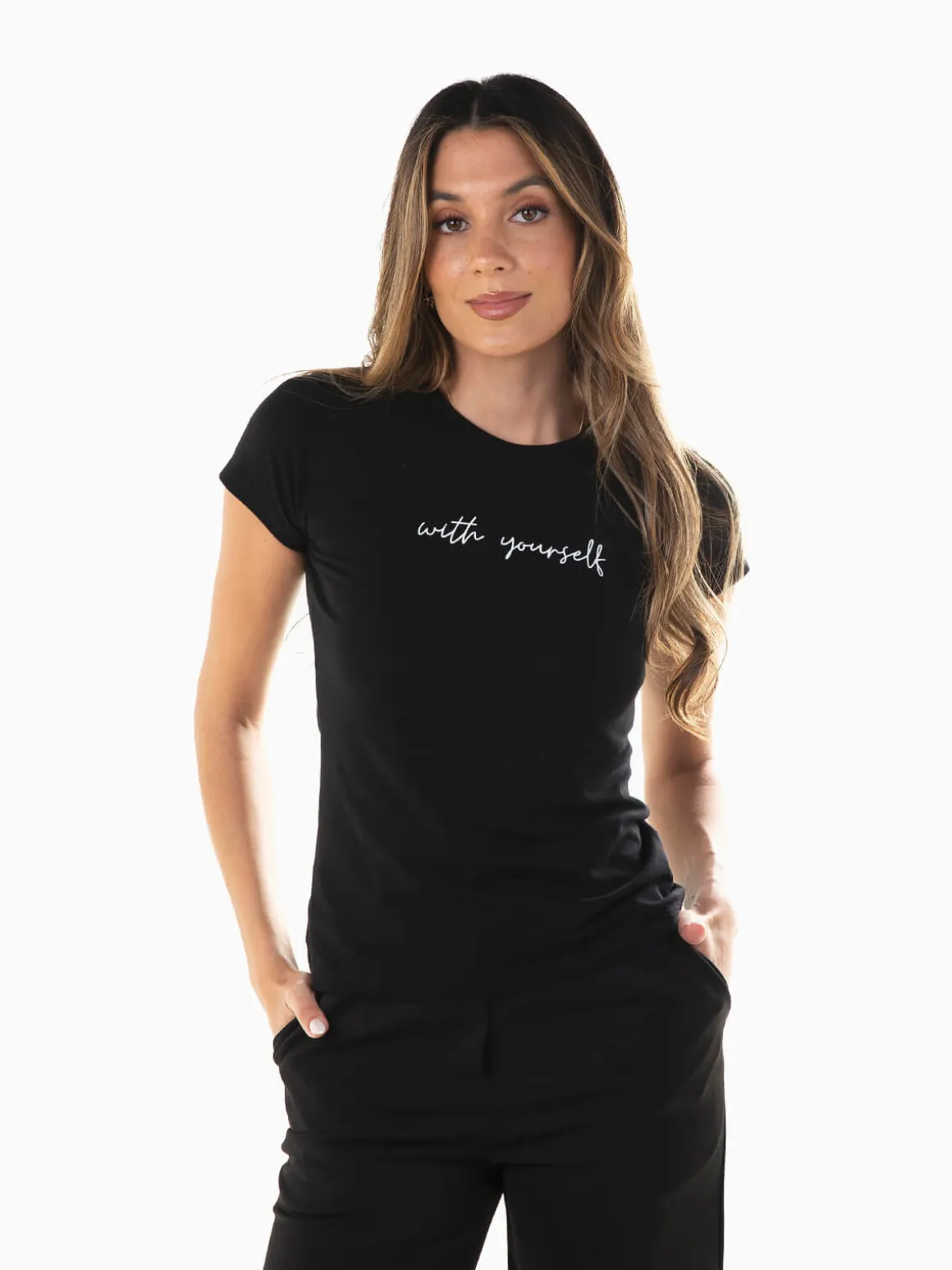 T-shirt manga curta com mensagem