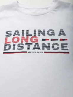 T-shirt manga curta com texto