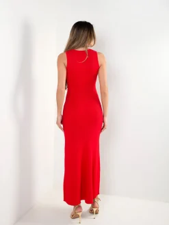 Vestido malha comprido decote halter