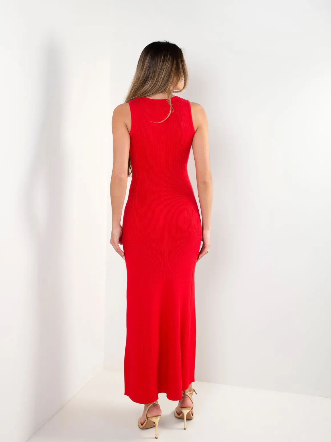 Vestido malha comprido decote halter