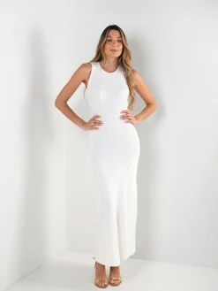 Vestido malha comprido decote halter