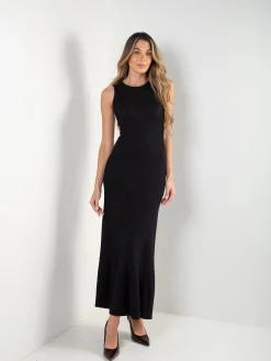 Vestido malha comprido decote halter