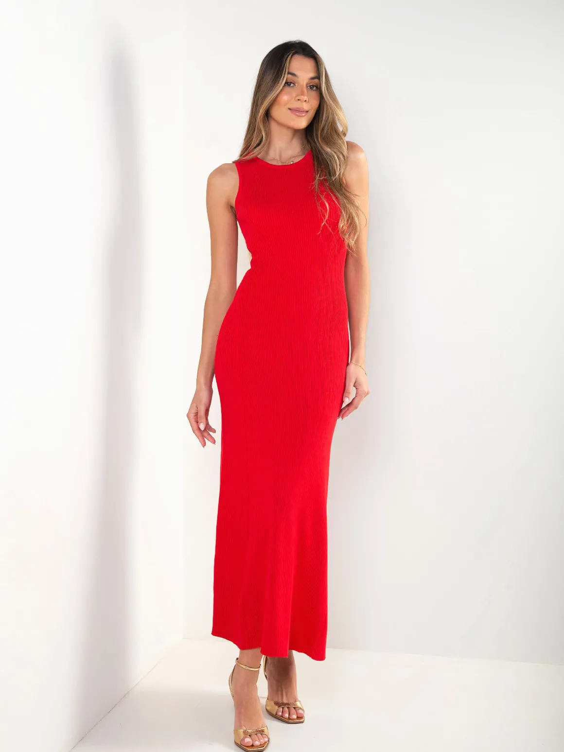 Vestido malha comprido decote halter