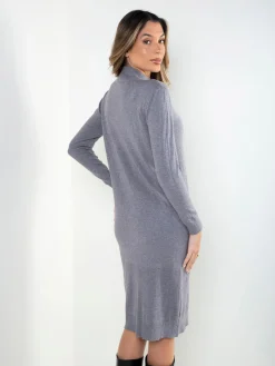 Vestido malha entrançada midi gola perkins