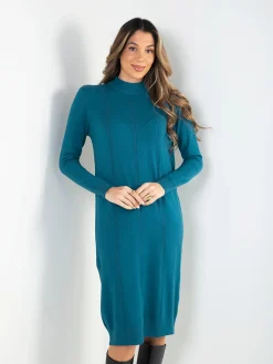 Vestido malha entrançada midi gola perkins