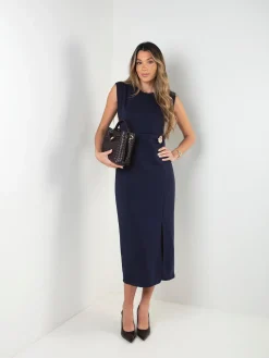 Vestido midi com detalhe dourado