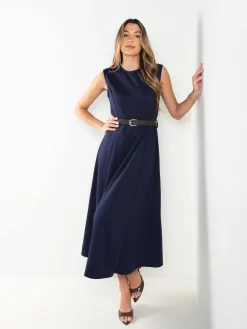 Vestido midi halter com cinto