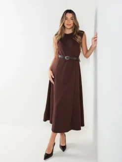 Vestido midi halter com cinto