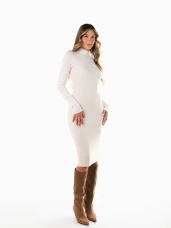 Vestido midi justo com gola perkins