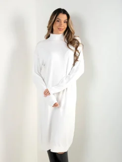 Vestido midi malha com gola subida