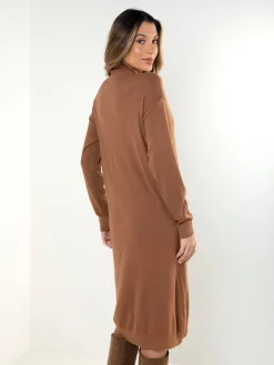 Vestido midi malha com gola subida